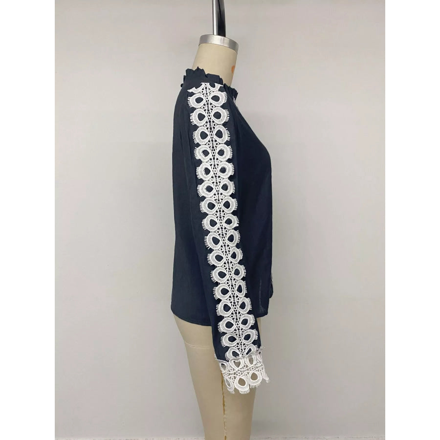 Lace Trim Long Sleeves Blouse Apparel and Accessories