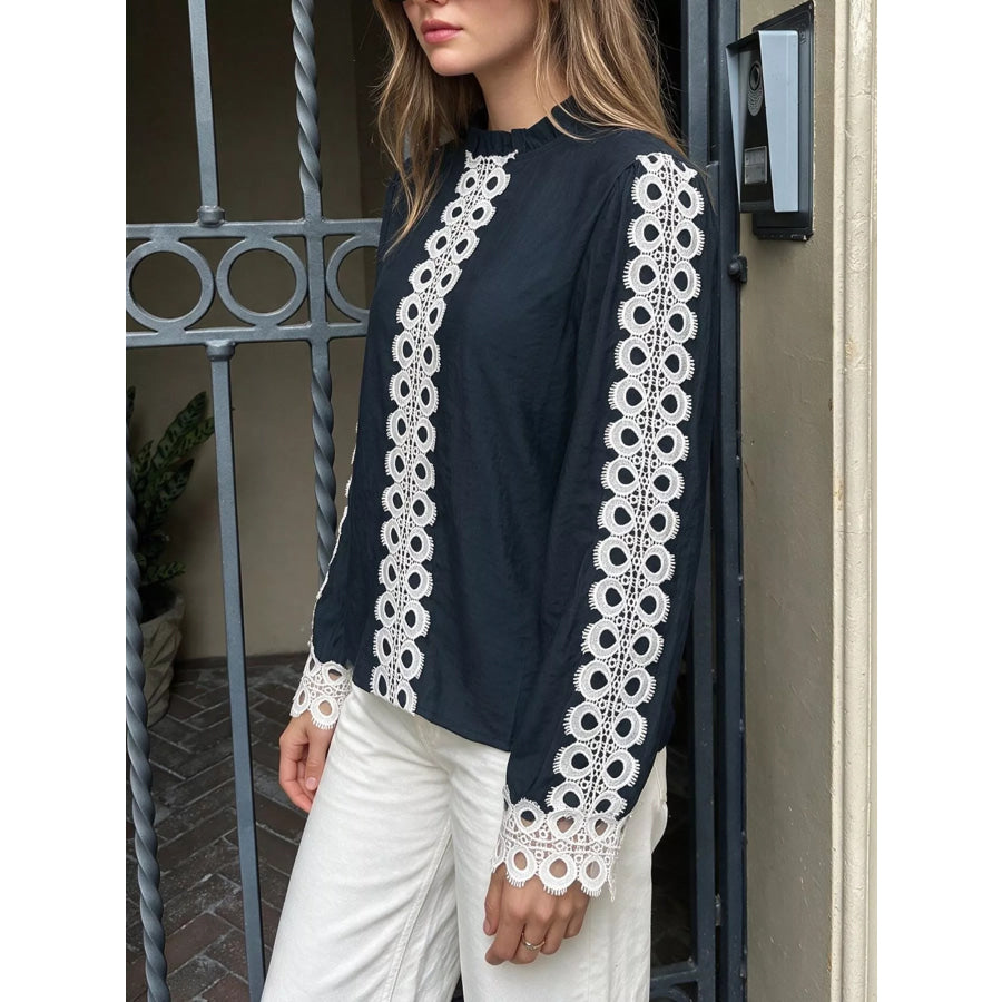 Lace Trim Long Sleeves Blouse Apparel and Accessories