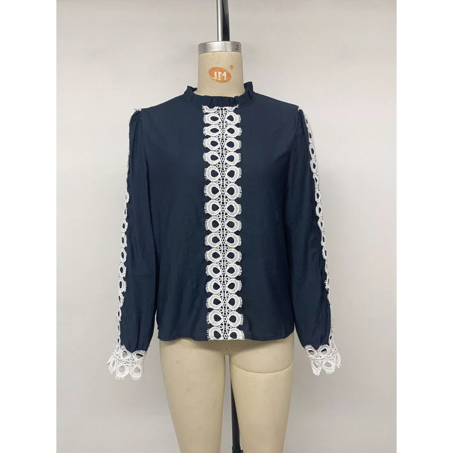 Lace Trim Long Sleeves Blouse Apparel and Accessories