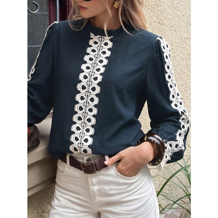 Lace Trim Long Sleeves Blouse Apparel and Accessories