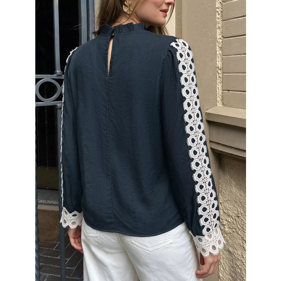 Lace Trim Long Sleeves Blouse Apparel and Accessories