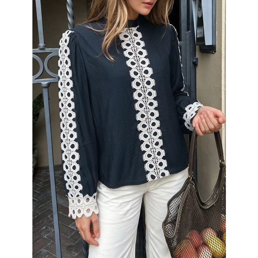 Lace Trim Long Sleeves Blouse Apparel and Accessories