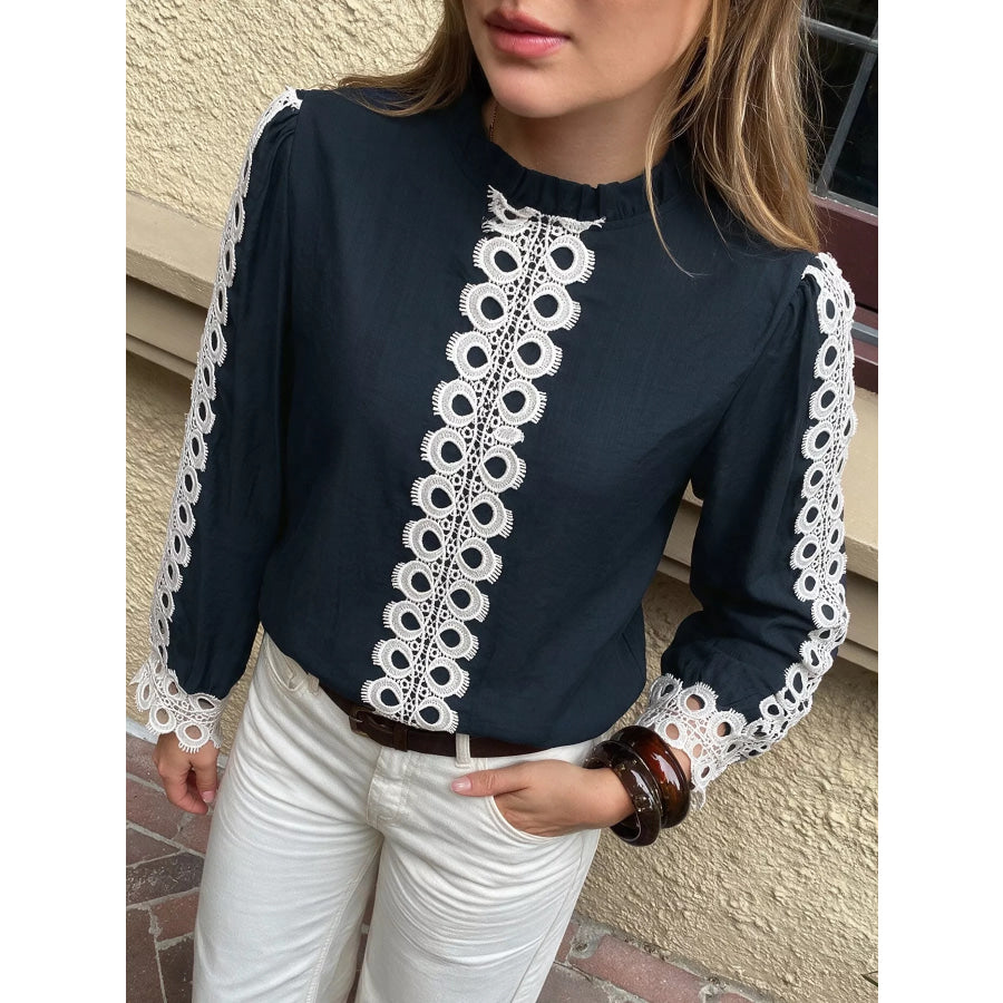 Lace Trim Long Sleeves Blouse Apparel and Accessories