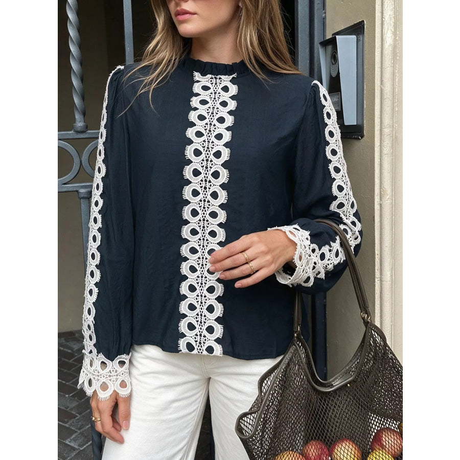 Lace Trim Long Sleeves Blouse Apparel and Accessories