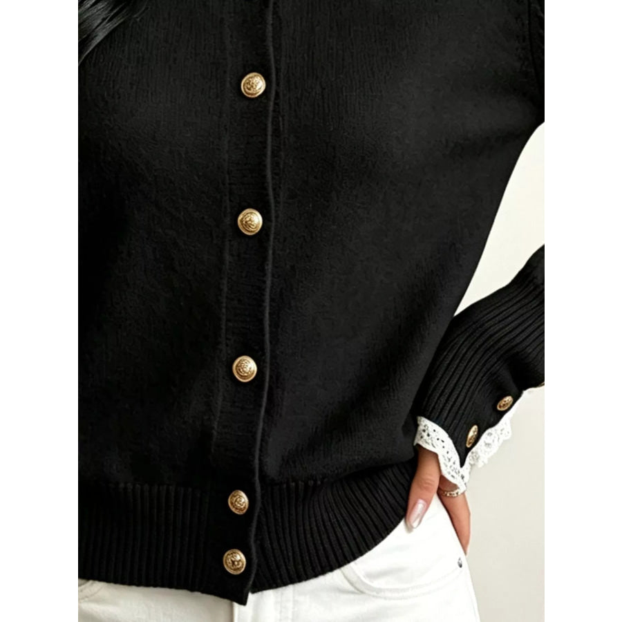 Lace Trim Mock Neck Sweater Apparel and Accessories