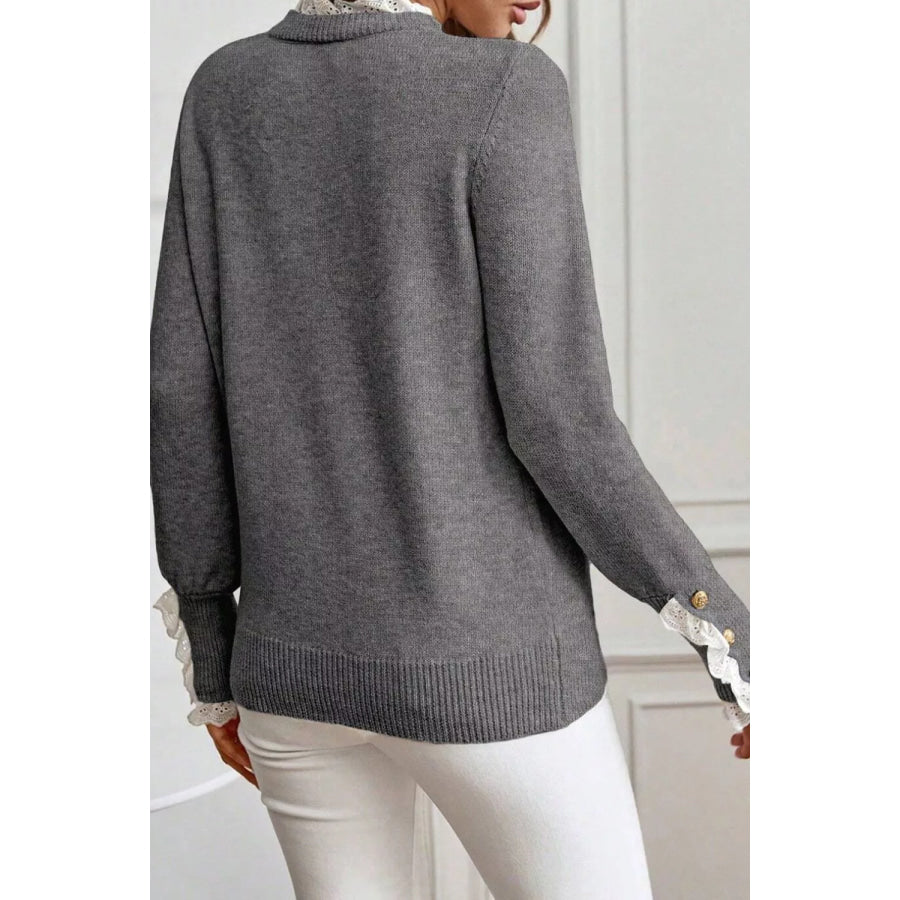 Lace Trim Mock Neck Sweater Apparel and Accessories