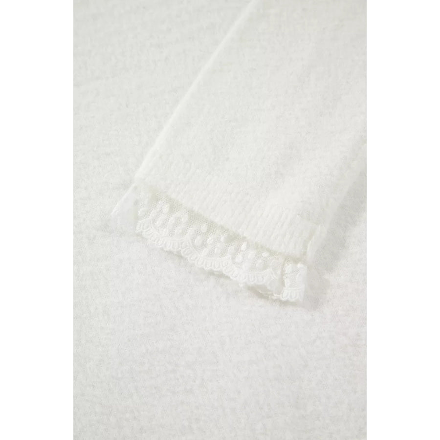 Lace Trim Neck Cuff Patchwork Long Sleeve Pullover Sweater Apparel and Accessories