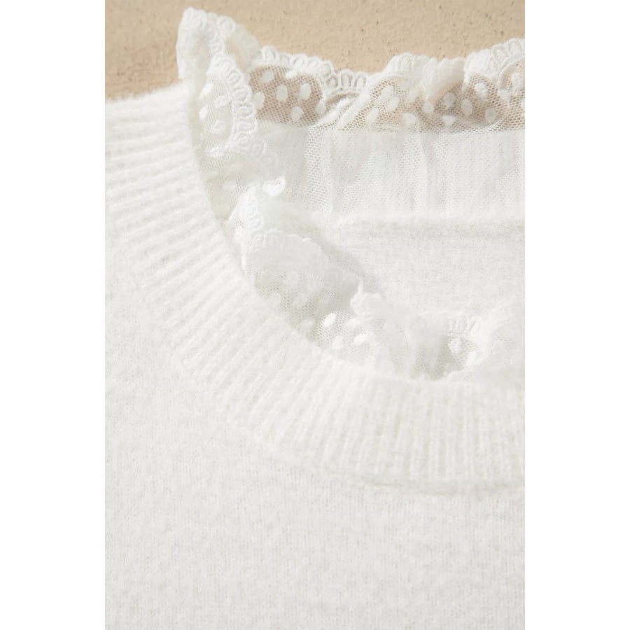 Lace Trim Neck Cuff Patchwork Long Sleeve Pullover Sweater Apparel and Accessories