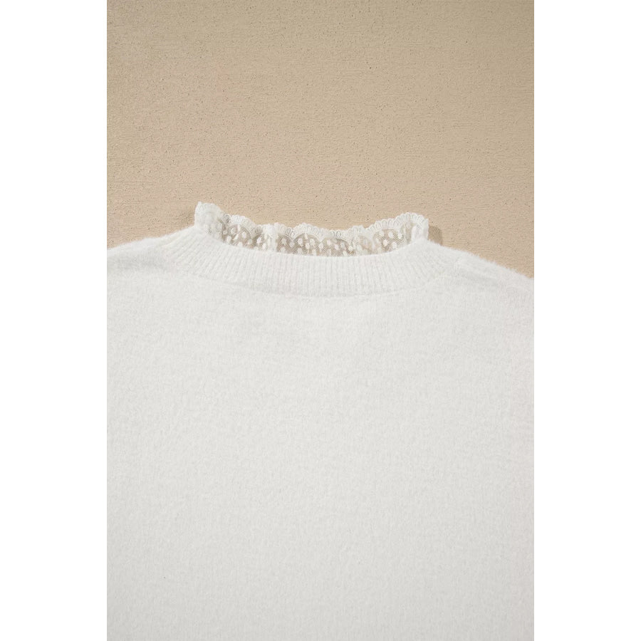 Lace Trim Neck Cuff Patchwork Long Sleeve Pullover Sweater Apparel and Accessories
