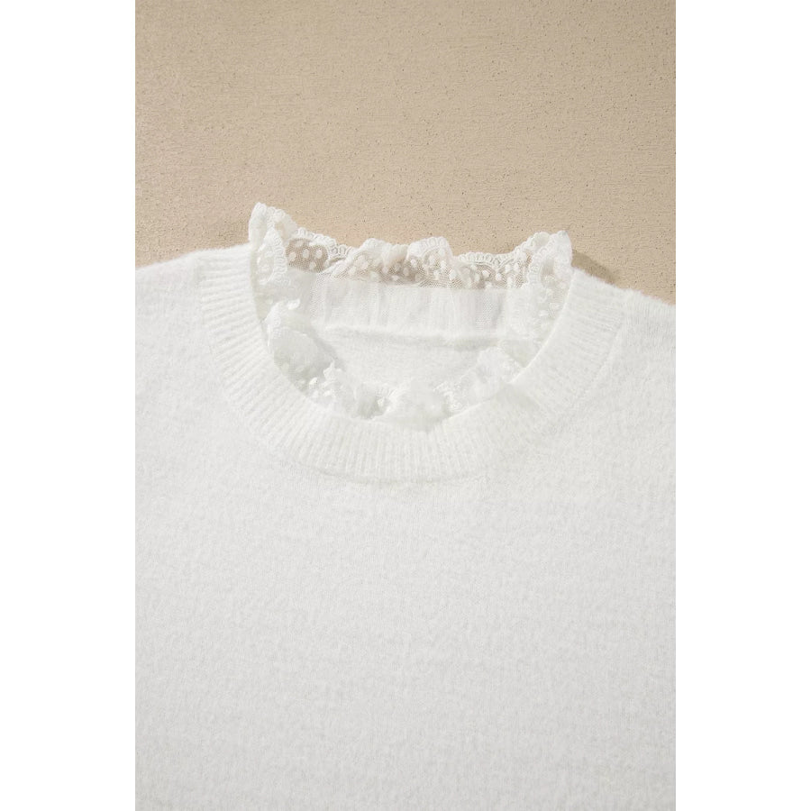 Lace Trim Neck Cuff Patchwork Long Sleeve Pullover Sweater Apparel and Accessories