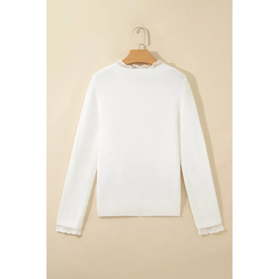 Lace Trim Neck Cuff Patchwork Long Sleeve Pullover Sweater Apparel and Accessories