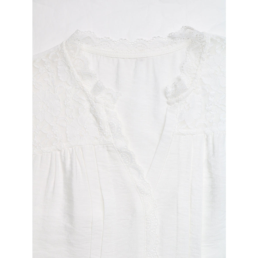 Lace Trim Notched Blouse Apparel and Accessories