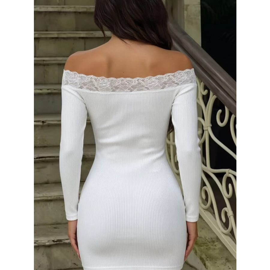 Lace Trim Off-Shoulder Bodycon Mini Dress Apparel and Accessories