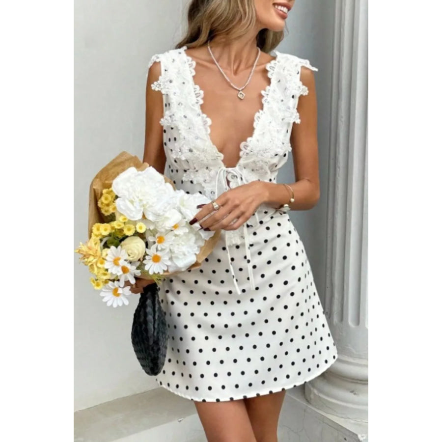 Lace Trim Polka Dot Mini Dress Apparel and Accessories