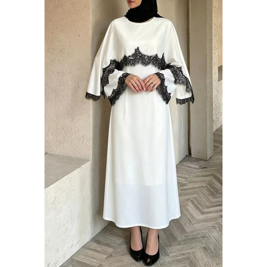 Lace Trim Round Neck Midi Dress Apparel and Accessories