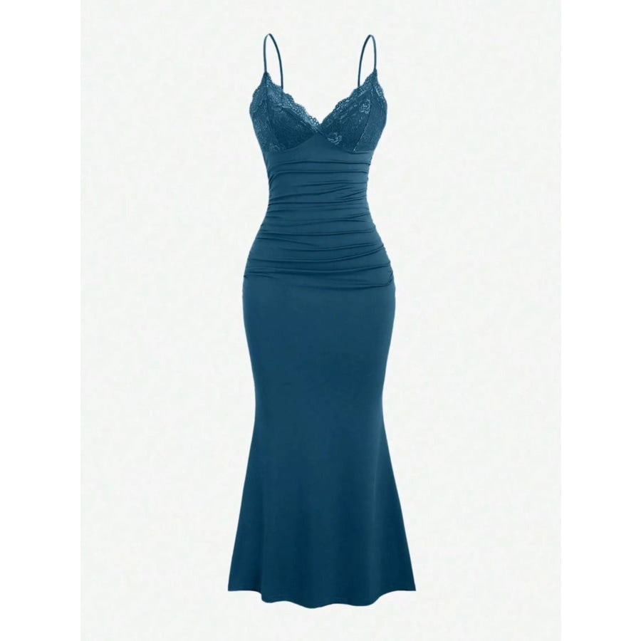 Lace Trim Ruched Mermaid Dress Apparel and Accessories