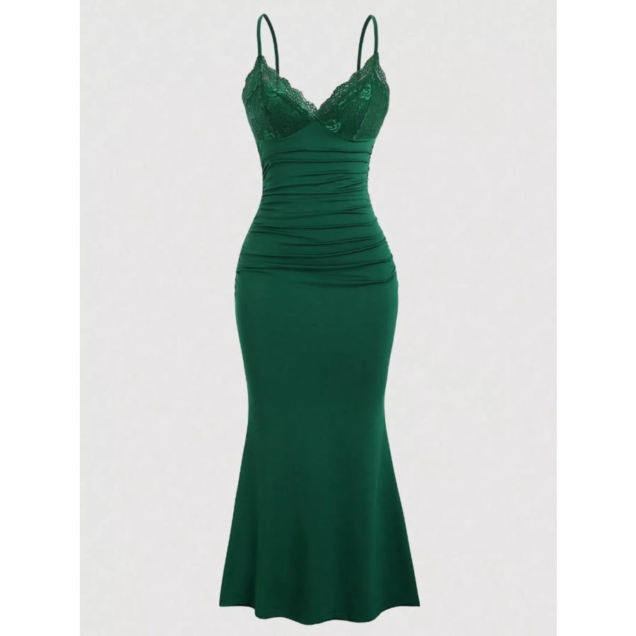 Lace Trim Ruched Mermaid Dress Apparel and Accessories