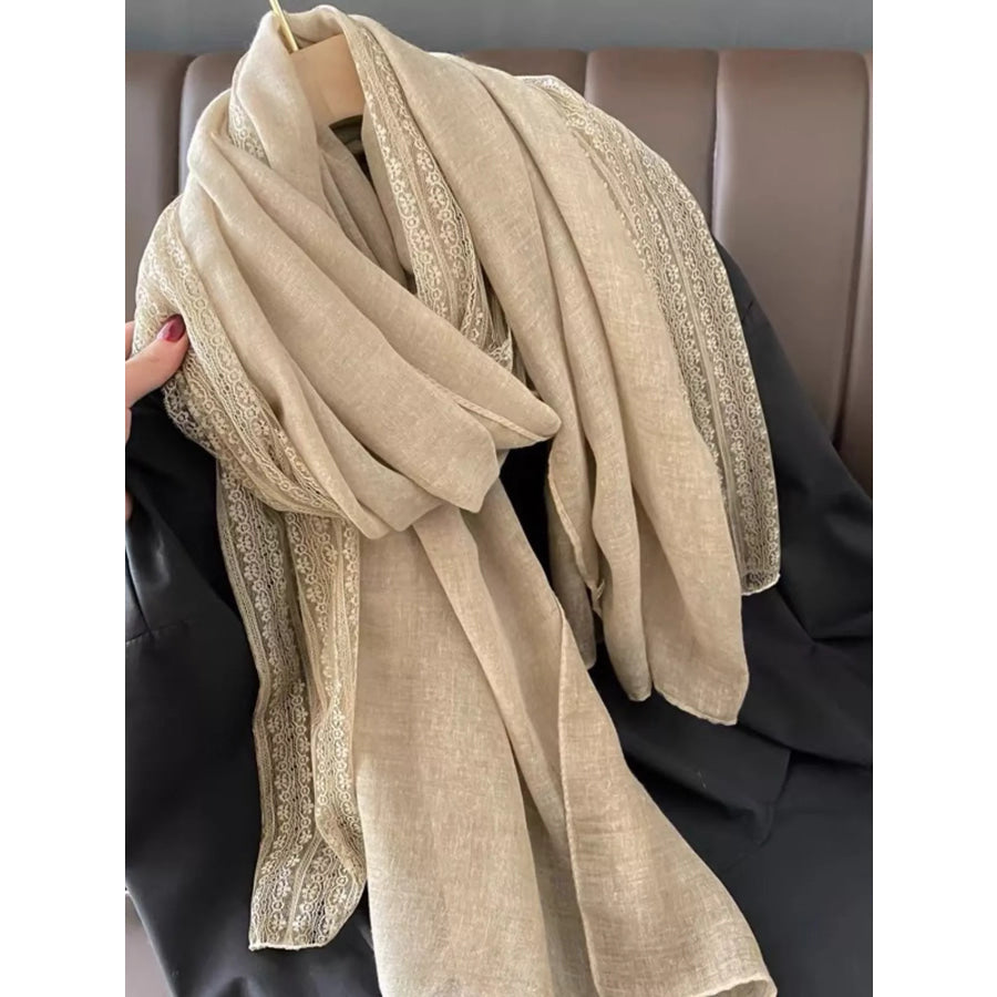 Lace Trim Scarf Beige / One Size Apparel and Accessories