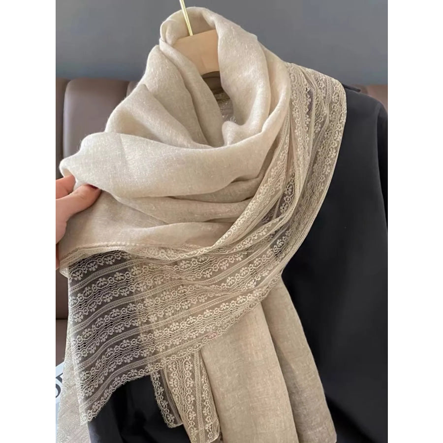 Lace Trim Scarf Beige / One Size Apparel and Accessories