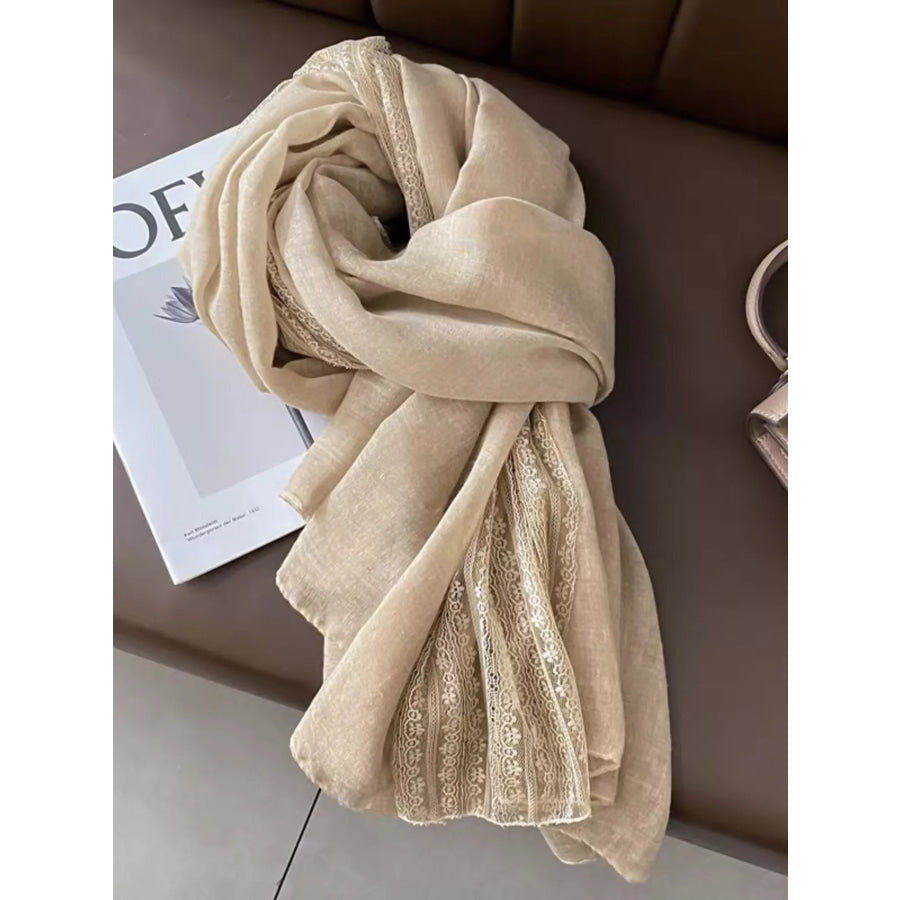 Lace Trim Scarf Beige / One Size Apparel and Accessories