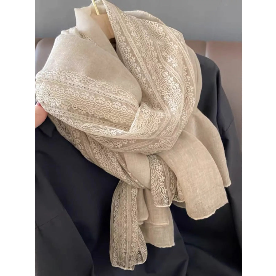 Lace Trim Scarf Beige / One Size Apparel and Accessories