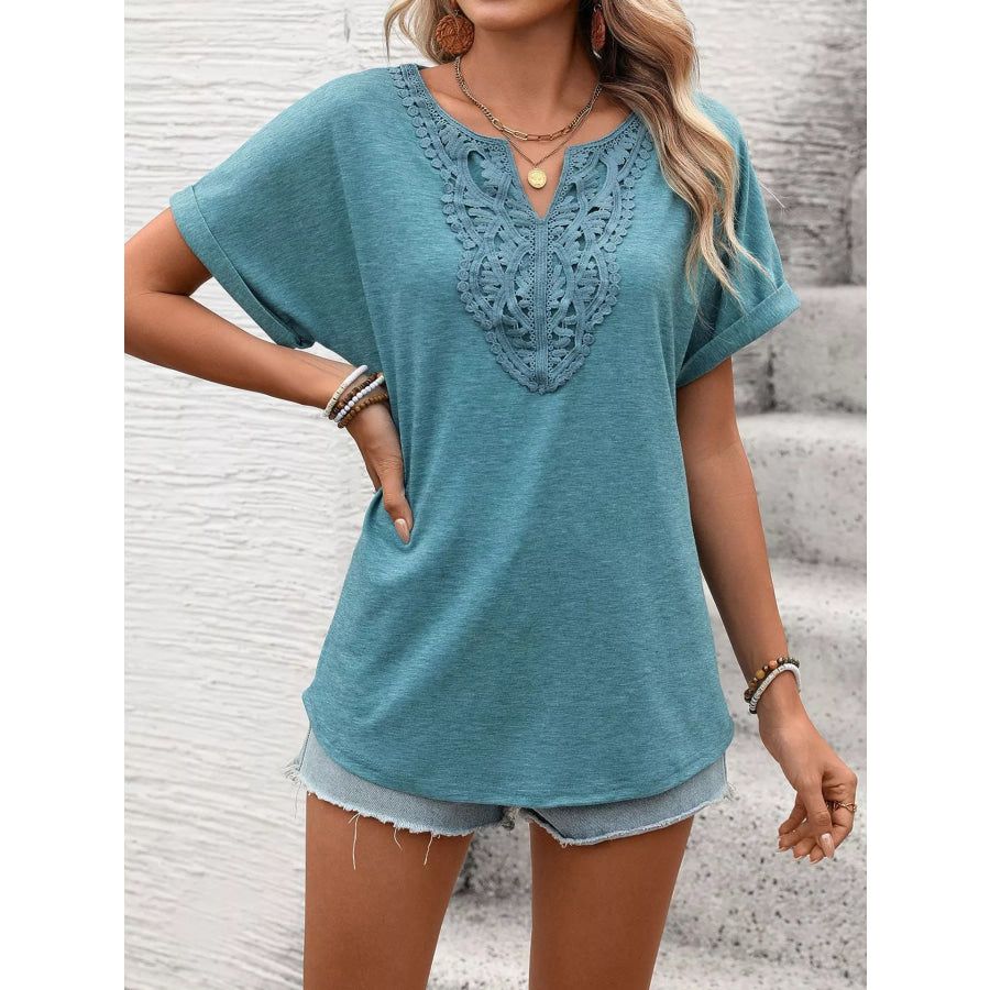 Lace Trim Short Sleeve T-Shirt Apparel and Accessories