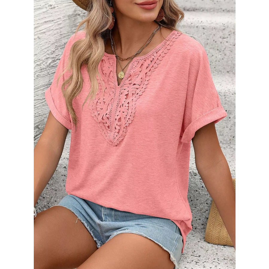 Lace Trim Short Sleeve T-Shirt Apparel and Accessories