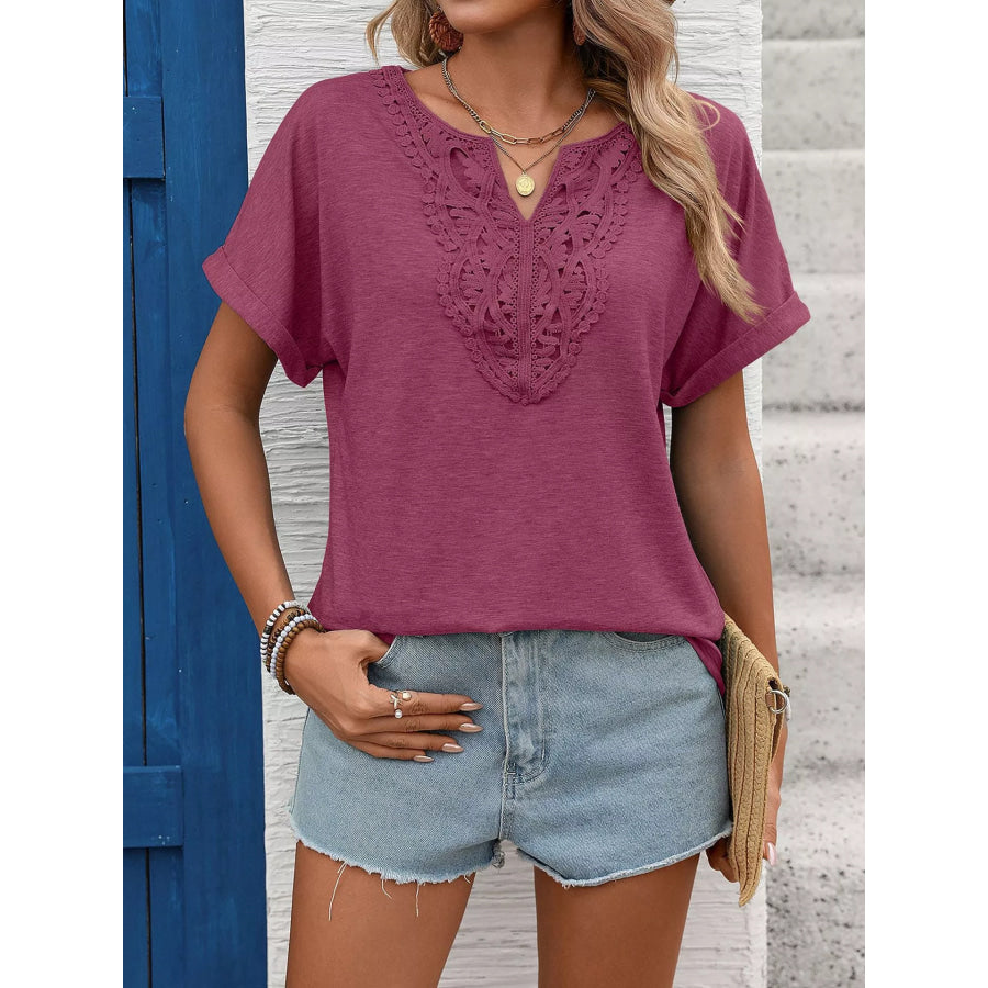 Lace Trim Short Sleeve T-Shirt Apparel and Accessories