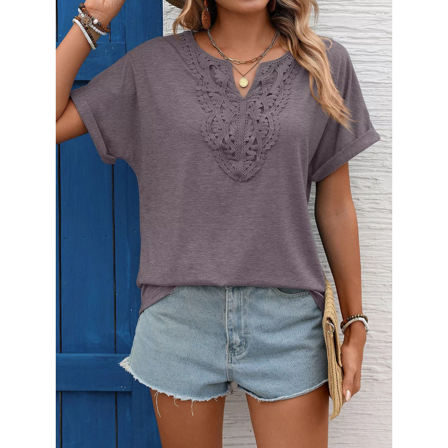 Lace Trim Short Sleeve T-Shirt Apparel and Accessories