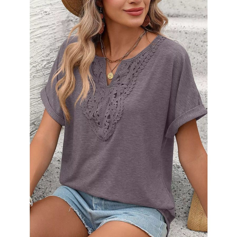 Lace Trim Short Sleeve T-Shirt Apparel and Accessories