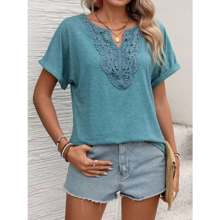 Lace Trim Short Sleeve T-Shirt Apparel and Accessories