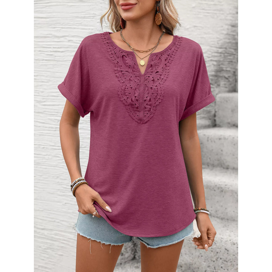 Lace Trim Short Sleeve T-Shirt Apparel and Accessories