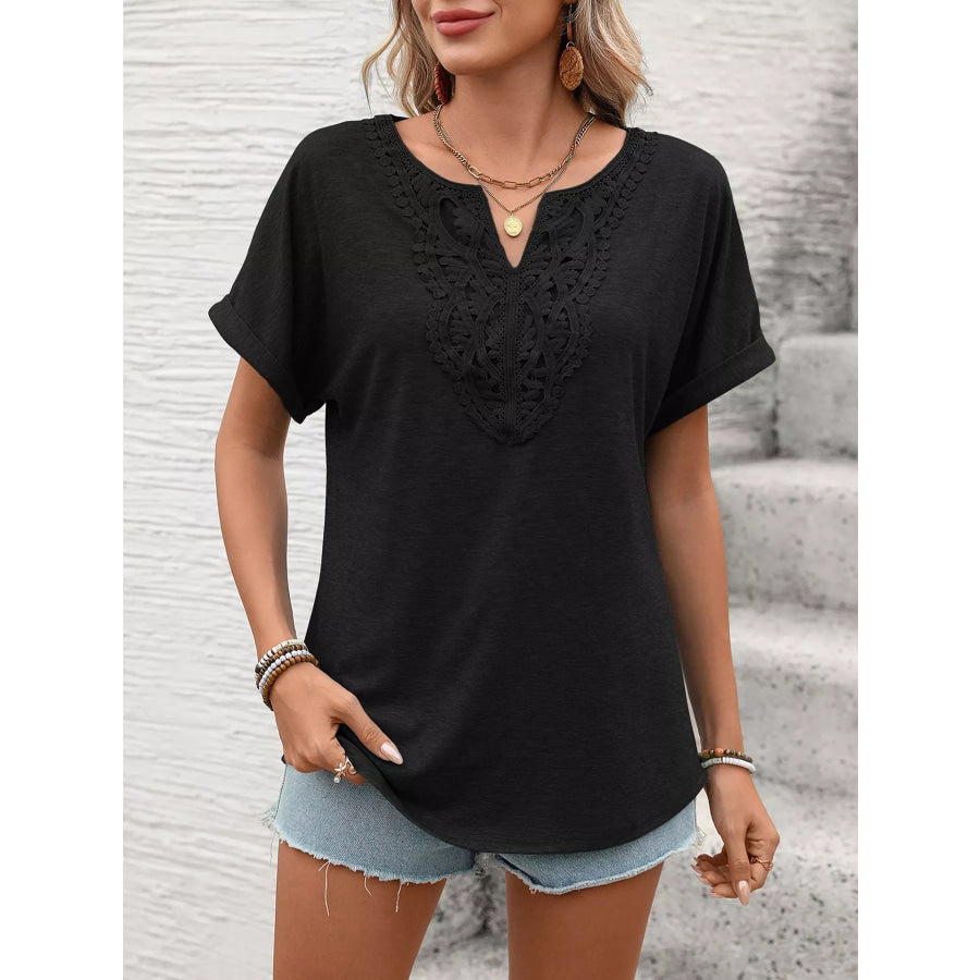 Lace Trim Short Sleeve T-Shirt Apparel and Accessories