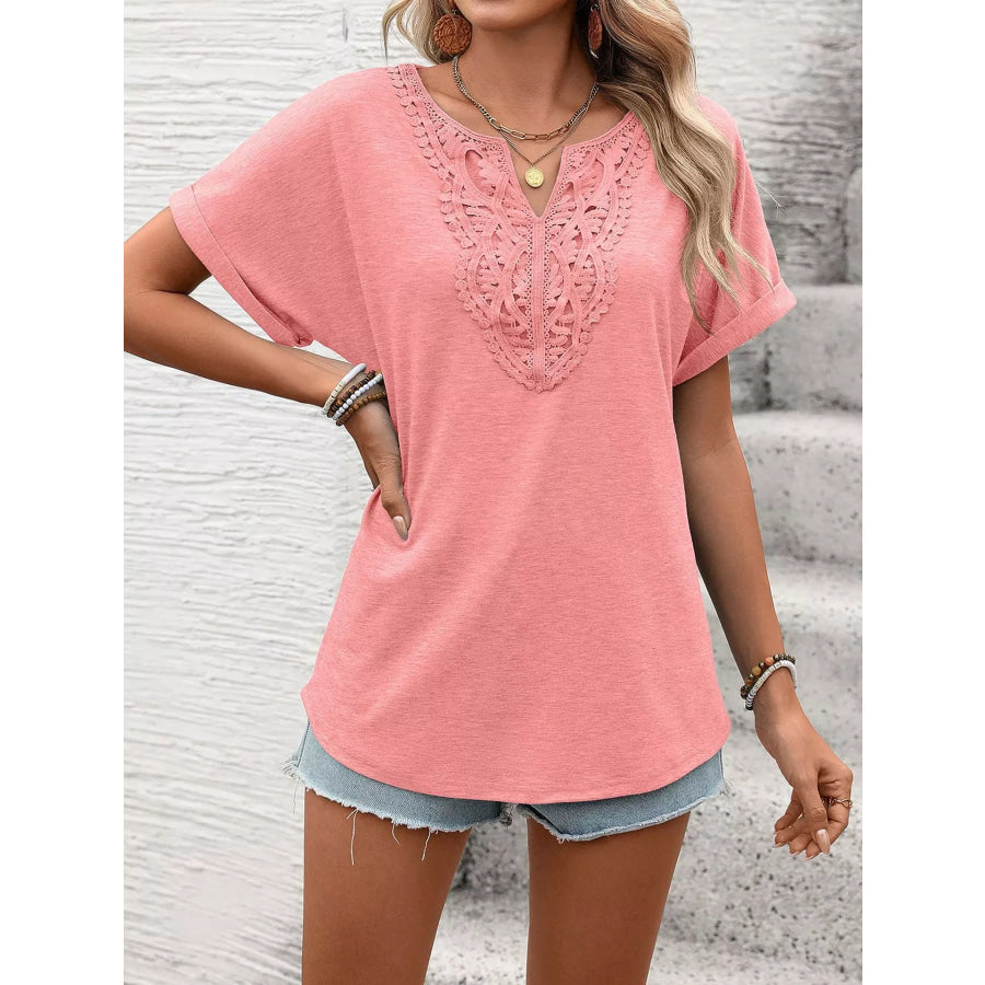 Lace Trim Short Sleeve T-Shirt Apparel and Accessories