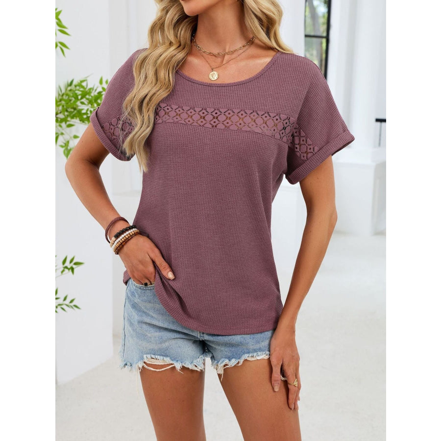 Lace Trim Short Sleeve T-Shirt Apparel and Accessories