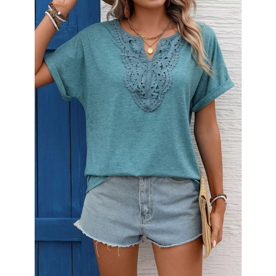 Lace Trim Short Sleeve T-Shirt Apparel and Accessories