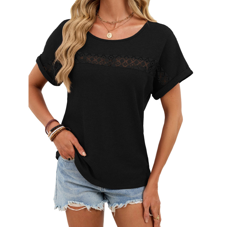 Lace Trim Short Sleeve T-Shirt Black / S Apparel and Accessories