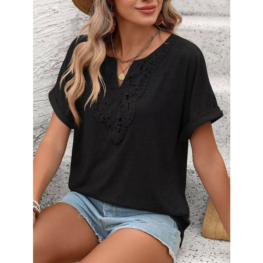 Lace Trim Short Sleeve T-Shirt Black / S Apparel and Accessories