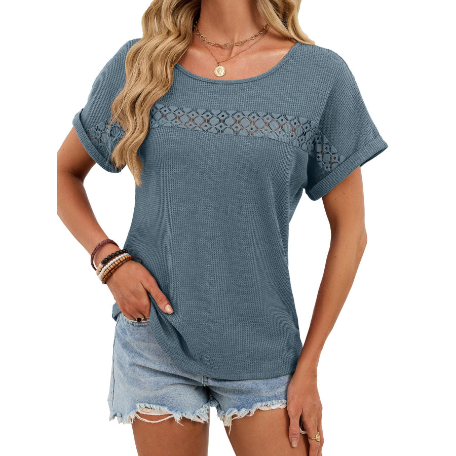 Lace Trim Short Sleeve T-Shirt Blue / S Apparel and Accessories
