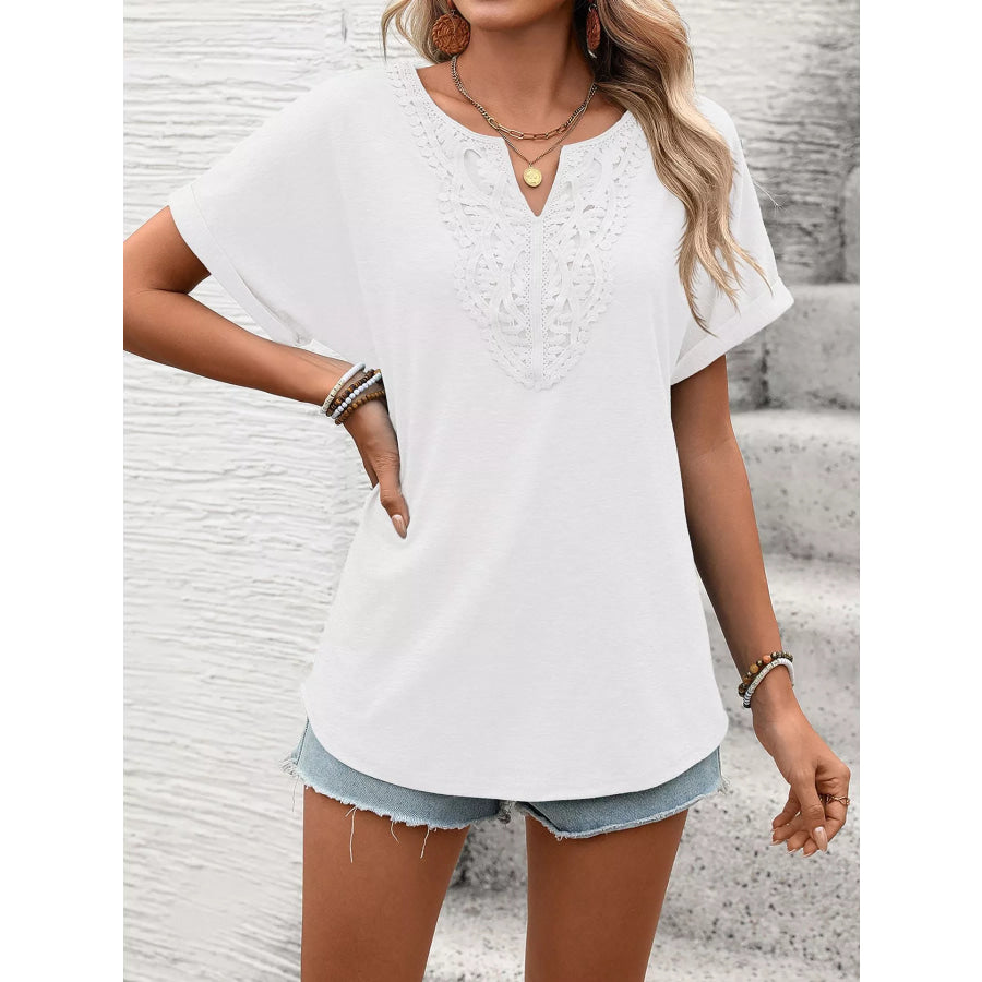 Lace Trim Short Sleeve T-Shirt White / S Apparel and Accessories