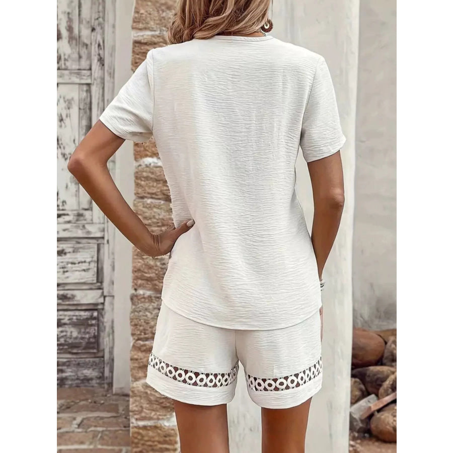 Lace Trim Short Sleeve Top and Shorts Set Apparel Accessories