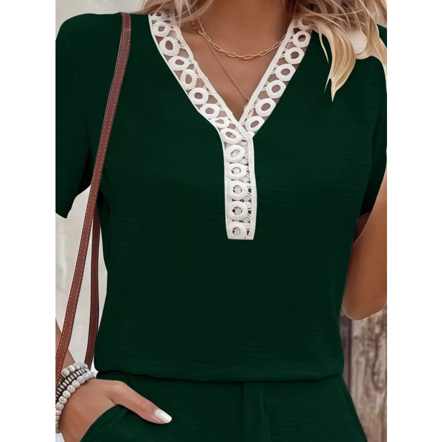 Lace Trim Short Sleeve Top and Shorts Set Apparel Accessories
