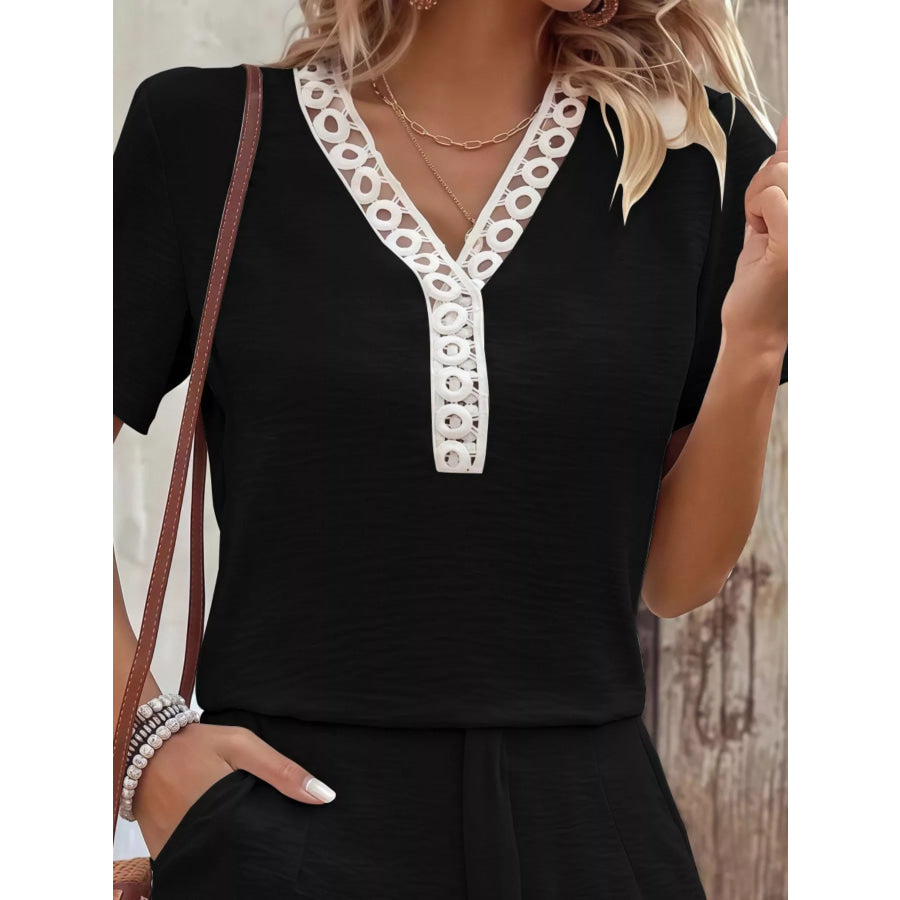 Lace Trim Short Sleeve Top and Shorts Set Apparel Accessories