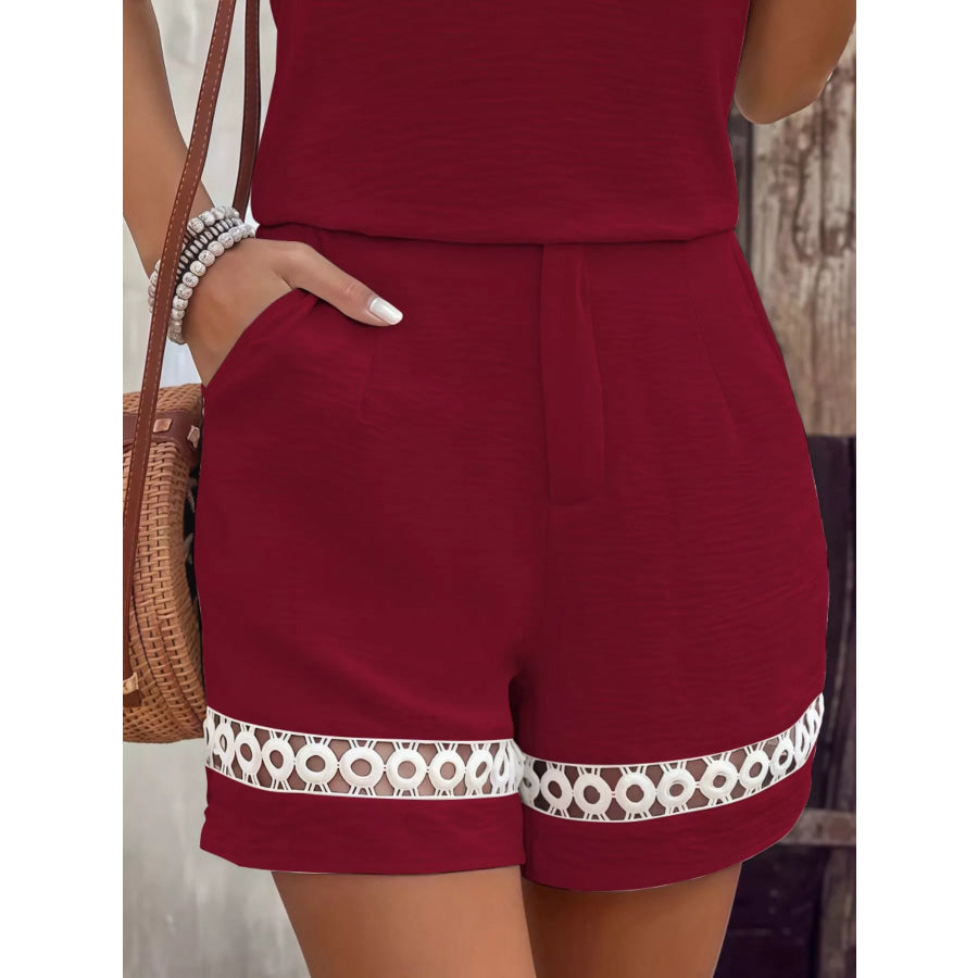 Lace Trim Short Sleeve Top and Shorts Set Apparel Accessories