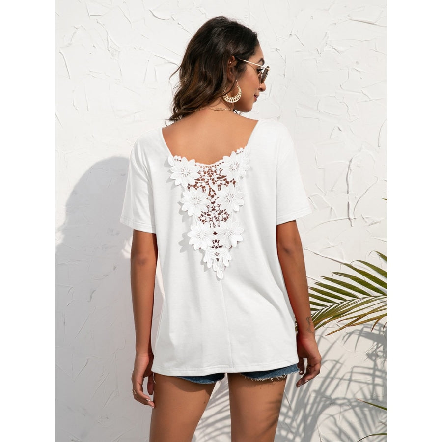 Lace Trim Short Sleeve Top White / S