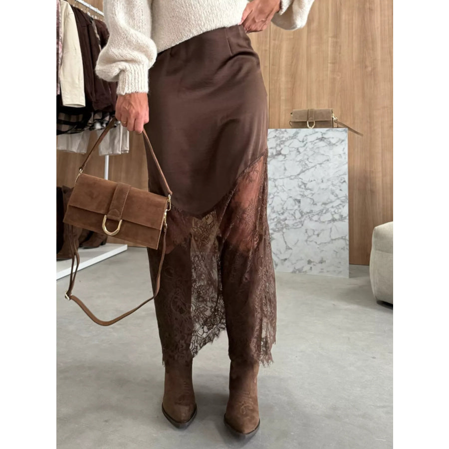 Lace Trim Skirt Brown / S Apparel and Accessories