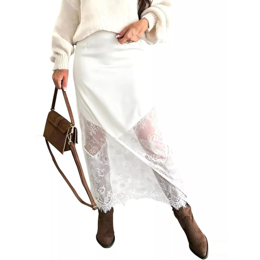 Lace Trim Skirt White / S Apparel and Accessories