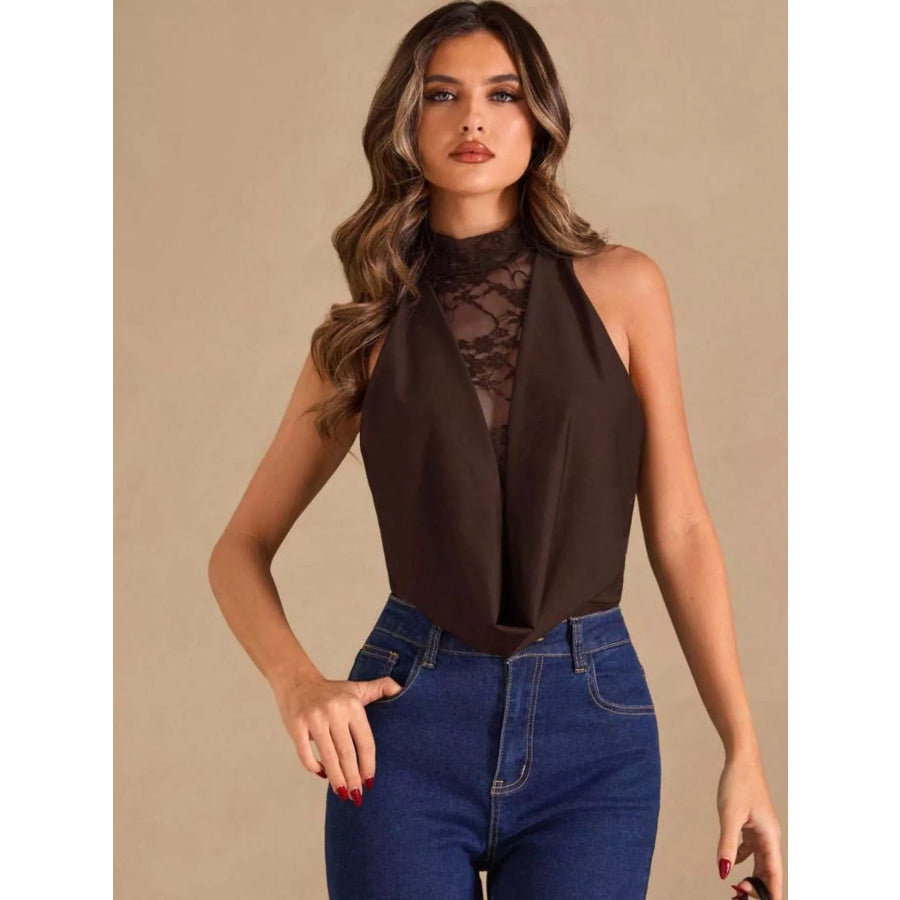 Lace Trim Sleeveless Bodysuit Apparel and Accessories