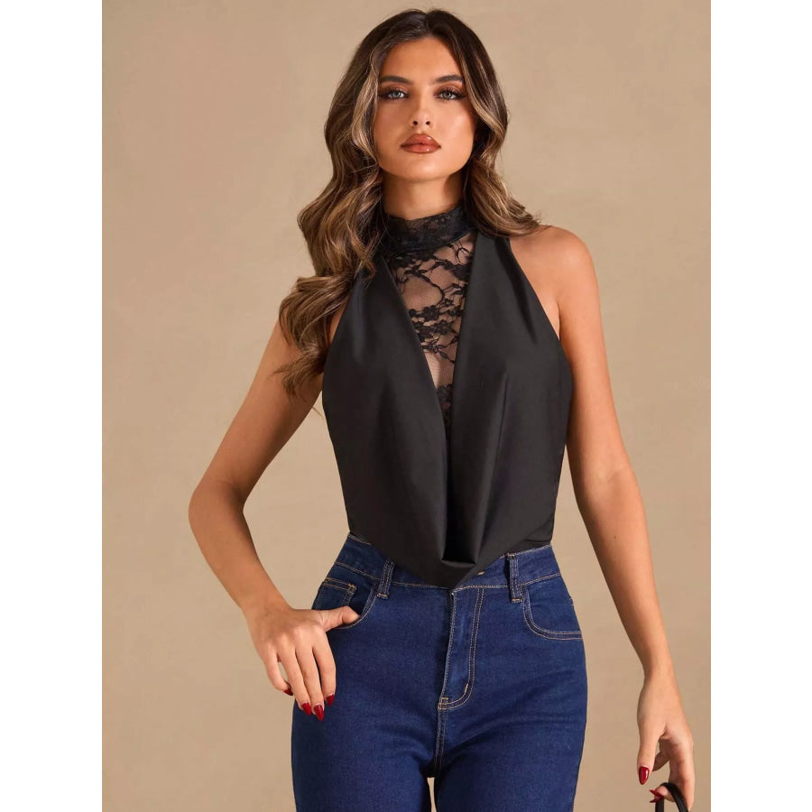 Lace Trim Sleeveless Bodysuit Black / S Apparel and Accessories