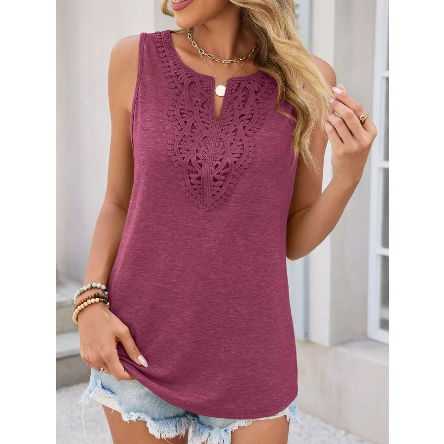 Lace Trim Sleeveless Tank Top Burgundy / S Apparel and Accessories